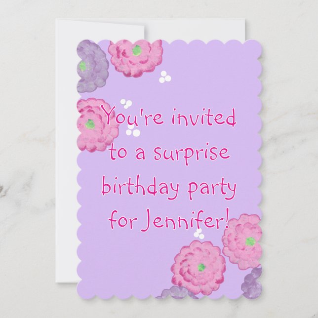 Pink and Purple Flowers Birthday Invitation Cards Einladung (Vorderseite)