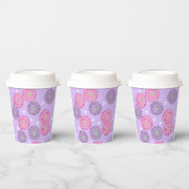 Pink and Purple Flowers on Lavender Paper Cups Pappbecher