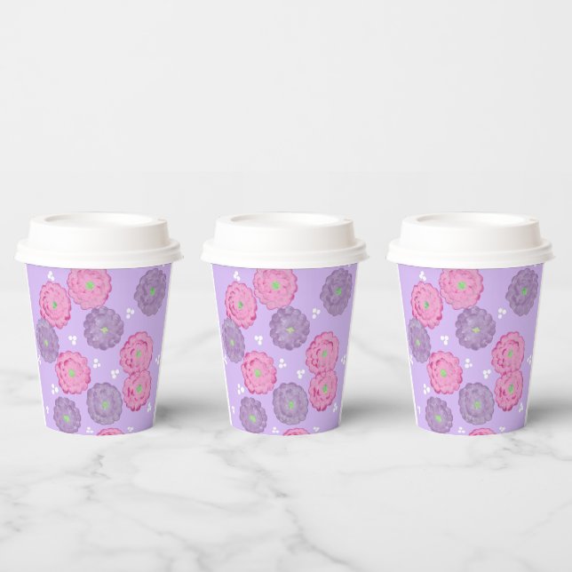 Pink and Purple Flowers on Lavender Paper Cups Pappbecher (Multi)