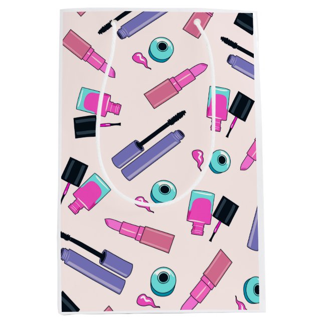 Pink and Purple Make Up Cosmetics Pattern Mittlere Geschenktüte (Vorderseite)