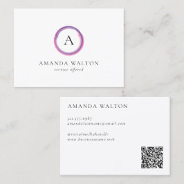 Pink and Purple Monogram QR Code Modern Visitenkarte