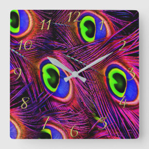 Pink and purple peacock feather texture design quadratische wanduhr