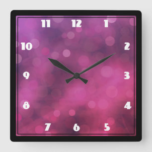 Pink and Purple Sparkling Lights Bokeh Pattern Quadratische Wanduhr