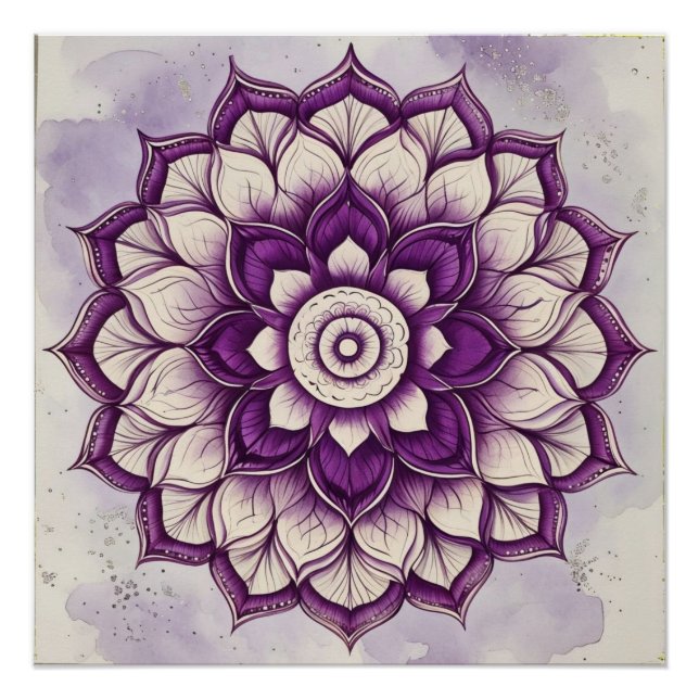 Pink and Purple watercolor floral Mandala Design Poster (Vorderseite)
