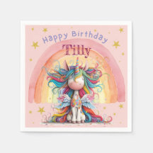 Pink and Rainbow Unicorn Girls Birthday Napkins