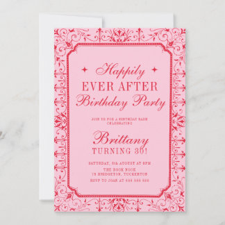 Pink and Red Chic Book Birthday Party Einladung