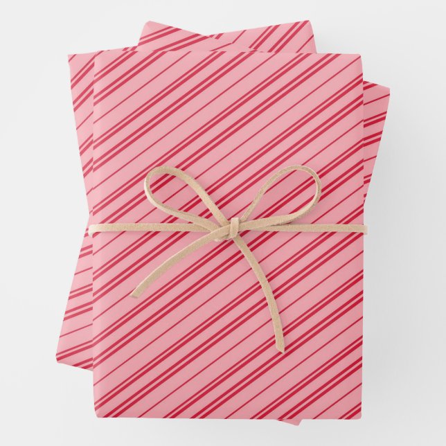 Pink and Red Christmas Candy Cane Stripes  Geschenkpapier Set (Beispiel)