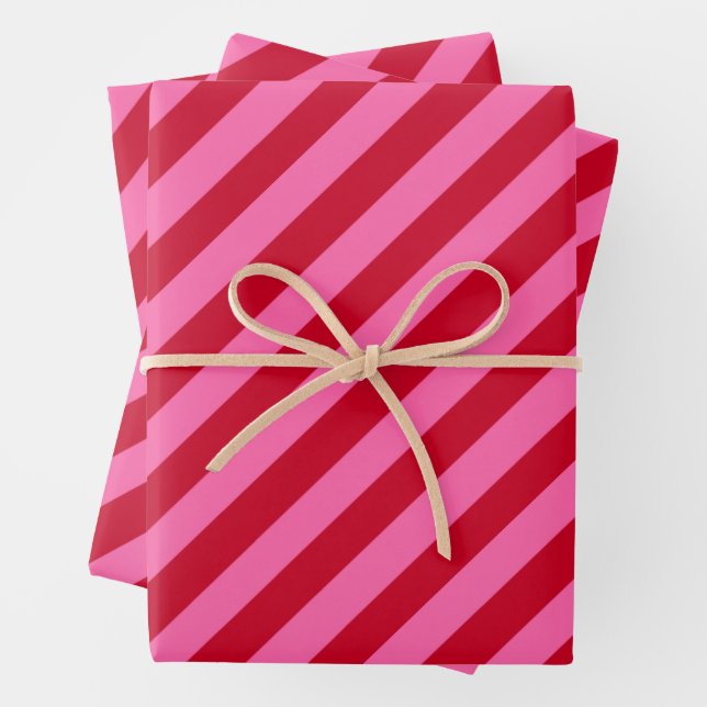 Pink and Red Christmas Peppermint Stripes  Geschenkpapier Set (Beispiel)