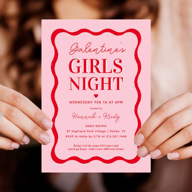 Pink and Red Galentine's Girls Night Party Einladung (Von Creator hochgeladen)
