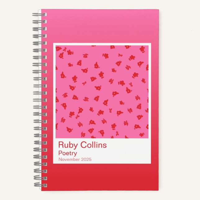 Pink and Red Gradient Floral Aesthetic Notebook Notizbuch (Vorderseite)