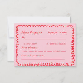 pink and red hand drawn heart whimsical wedding RSVP karte