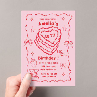 Pink and Red Heart Cake Birthday Any age Acryleinladungen