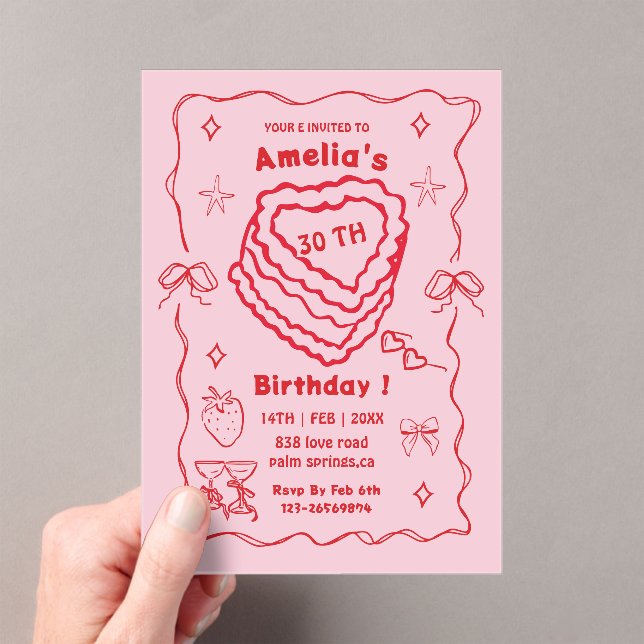 Pink and Red Heart Cake Birthday Any age Acryleinladungen (Insitu (Handheld))