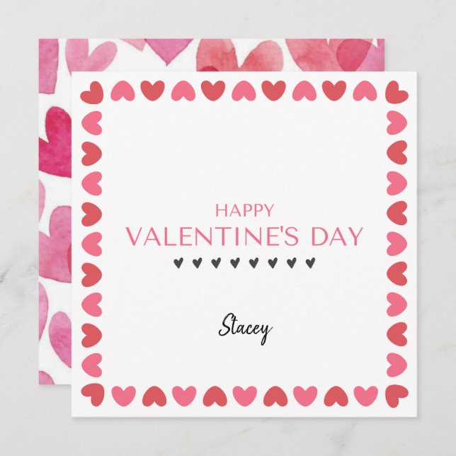 Pink and Red Heart Square Valentine Card (Vorne/Hinten)