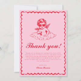 Pink and Red Retro Cherub Baby Shower Dankeskarte