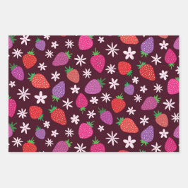 Pink and red strawberry pattern floral  geschenkpapier set