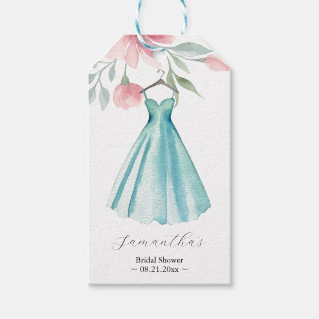 Pink and Sage Blue Floral Bridal Shower Themes Geschenkanhänger (Vorderseite)