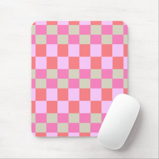 Pink and Sand Beige Retro Checkerboard Pattern Mousepad