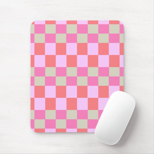 Pink and Sand Beige Retro Checkerboard Pattern Mousepad (Mit Mouse)
