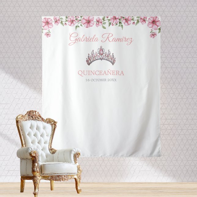 Pink and Silver Mis Quince Quinceañera Backdrop Wandteppich (Von Creator hochgeladen)