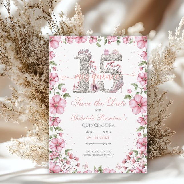 Pink and Silver Miss Quince Quinceañera Save The Date (Von Creator hochgeladen)