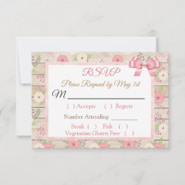 PInk and tan Rustic Wood Floral Wedding RSVP Karte