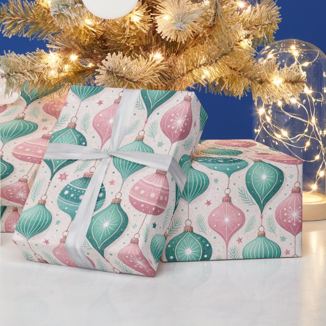 Pink and Teal Bauble Ornament Christmas Geschenkpapier (Feiertage)