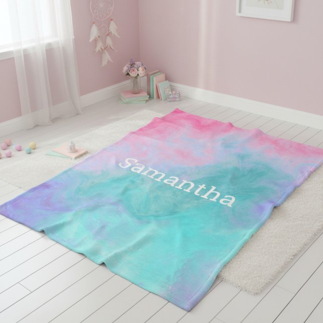 Pink and Teal Watercolor Custom Fleece Blanket (Von Creator hochgeladen)