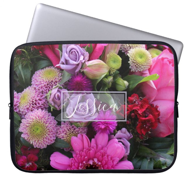 Pink and Violet Flowers Personalised Laptopschutzhülle (Vorderseite)
