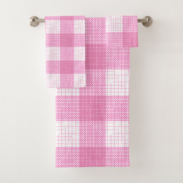 Pink and White Bold Checkered Plaid Design  Badhandtuch Set (Von Creator hochgeladen)