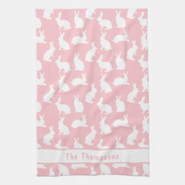 Pink And White Bunny Pattern And Name Easter Geschirrtuch