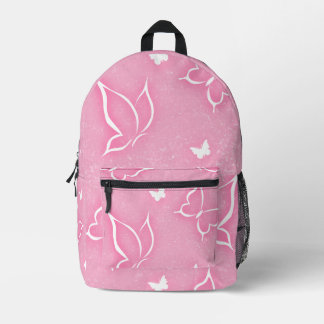 Pink and White Butterflies Sparkle Pink Background Bedruckter Rucksack