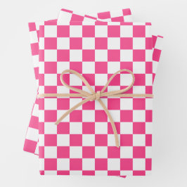 Pink and White Checkered Print Geschenkpapier Set