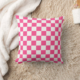 Pink and White Checkered Print Kissen