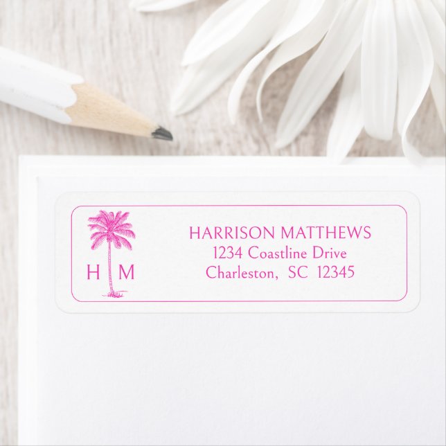 Pink and White Coastal Palmetto Palm Monogram (Insitu)
