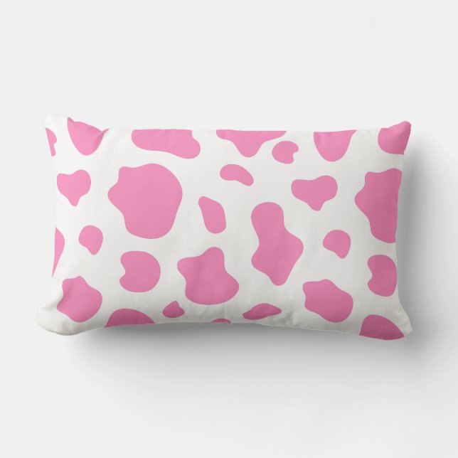 Pink and White Cow Print Pillow Lendenkissen (Vorderseite)