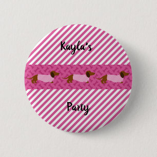 Pink and White Dachshund Button Pin