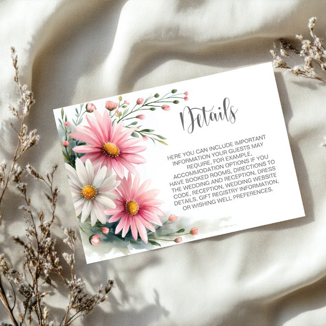 Pink and White Daisies Wedding Details Begleitkarte (Von Creator hochgeladen)
