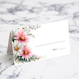 Pink and White Daisies Wedding Place Card Platzkarte