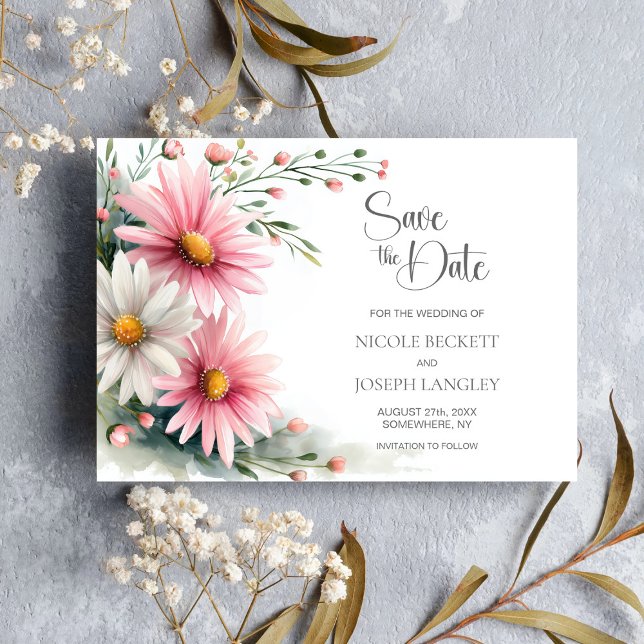 Pink and White Daisies Wedding Save the Date (Von Creator hochgeladen)