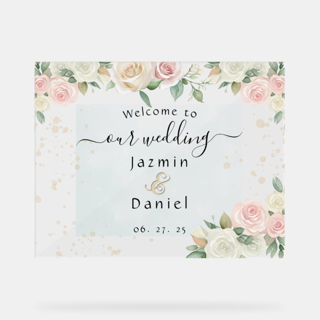 Pink And White Dusky Blooms Wedding Sign Acrylschild (Vorderseite)