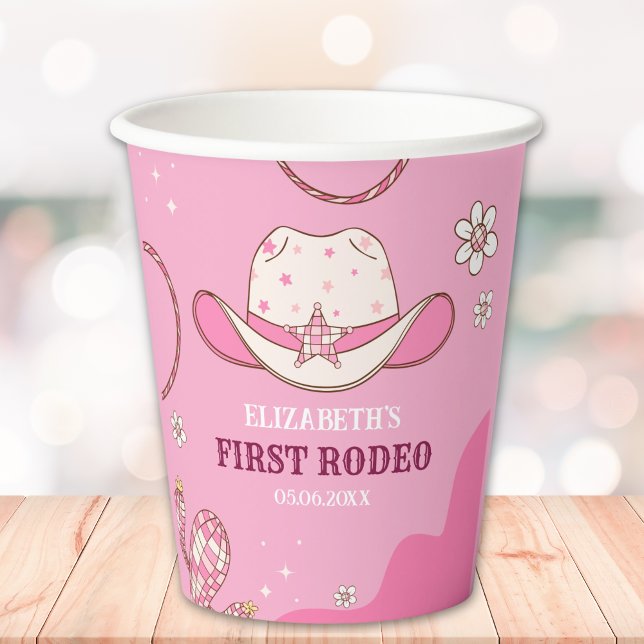 Pink and White First Rodeo Birthday Theme Pappbecher (Von Creator hochgeladen)