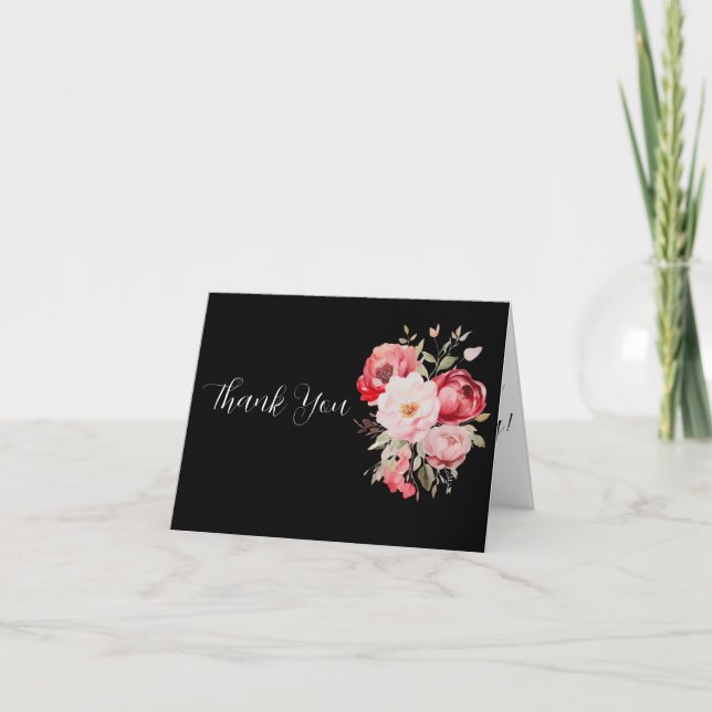 Pink and White Floral Wedding Thank you Card Dankeskarte (Vorderseite)