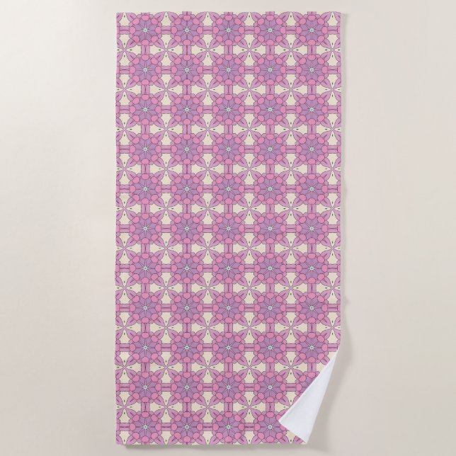 Pink and white geometric mandala patterned strandtuch (Vorderseite)