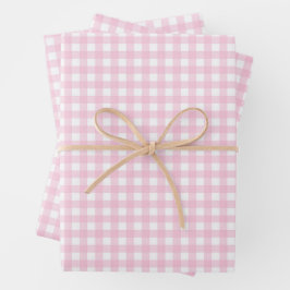 Pink and White Gingham Geschenkpapier Set