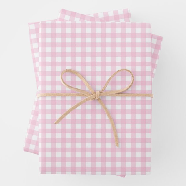 Pink and White Gingham Geschenkpapier Set (Beispiel)
