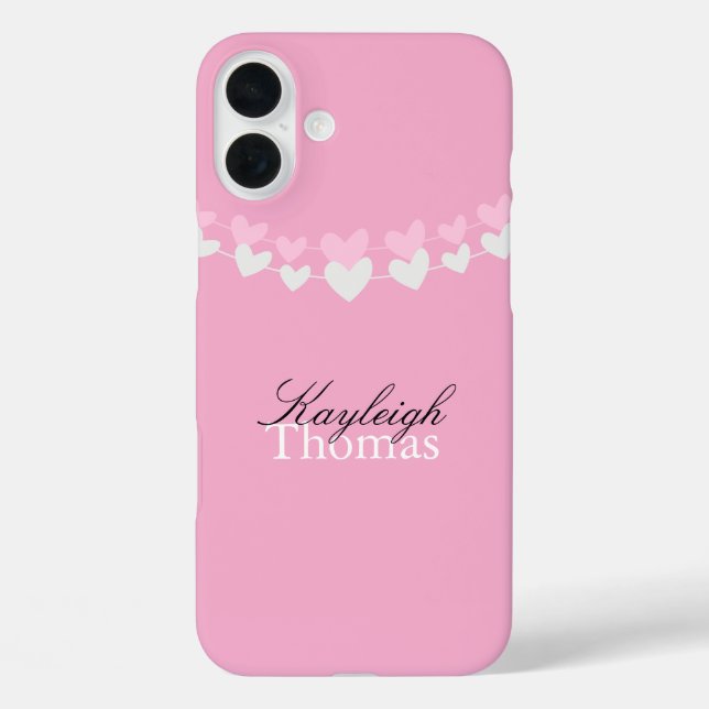Pink and White Hearts Personalized Case-Mate iPhone Hülle (Rückseite)