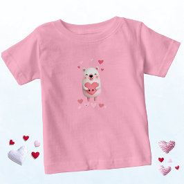 Pink and White  Kawaii Polar Bear with Hearts Baby T-shirt