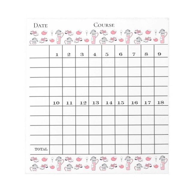 PINK AND WHITE LADY GOLFER SCORE CARD PAD NOTIZBLOCK (Vorderseite)