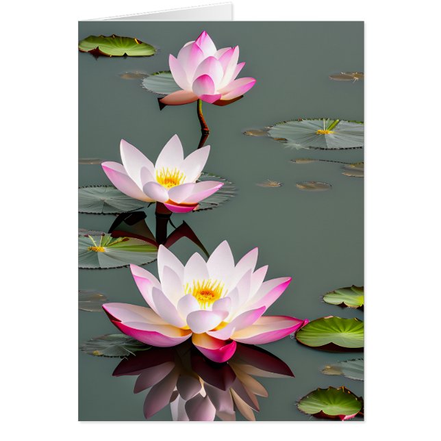 Pink And White Lotus Flower On Sparkling Pond Card (Vorne)
